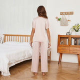 Womens Short Sleeve Silk Pajama Set Wide - Leg Pants Silk Pajamas Rosy Pink XS