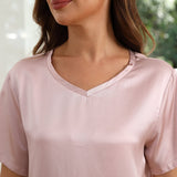 Women's Short Sleeve Silk Pajama Set With Wide Leg Pants Rosy Pink XS