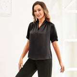 Womens Silk Blouse Red Silk Blouse Silk Short Sleeve Shirt V Neck Silk Shirt Black XS