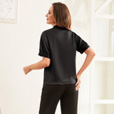 Womens Silk Blouse Red Silk Blouse Silk Short Sleeve Shirt V Neck Silk Shirt Black XS