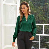 Silk Blouse For Women Silk Shirts 100% Mulberry Silk Top Green XS