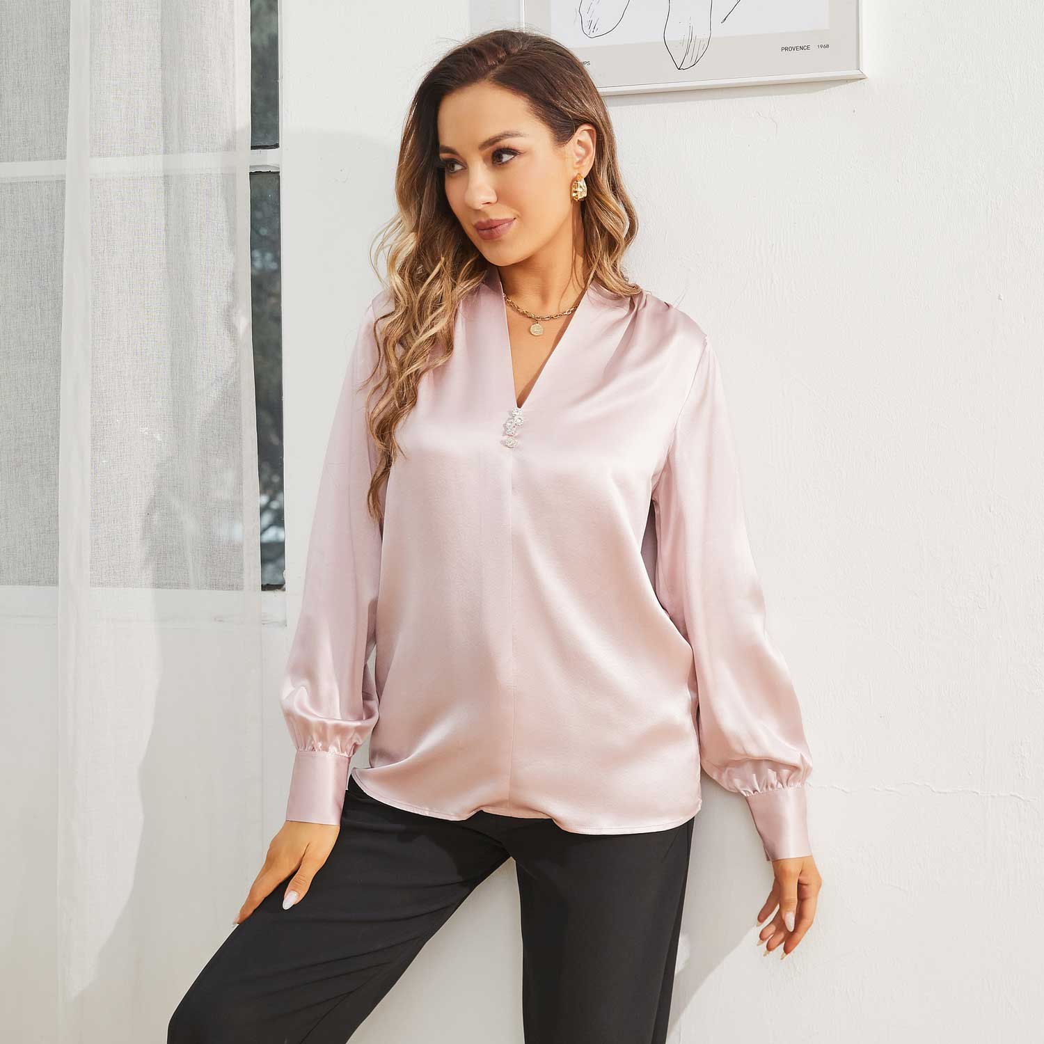 Silk Blouse For Women Silk Shirts 100% Mulberry Silk Top Rosy Pink XS