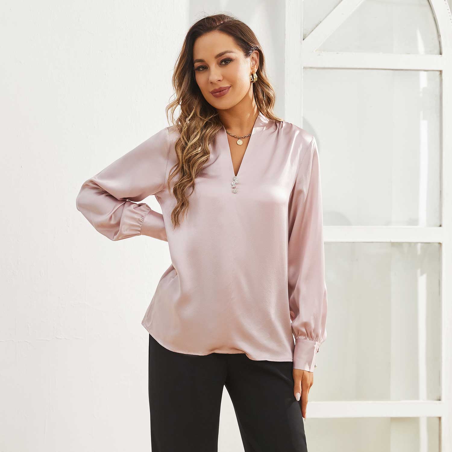Silk Blouse For Women Silk Shirts 100% Mulberry Silk Top Rosy Pink XS