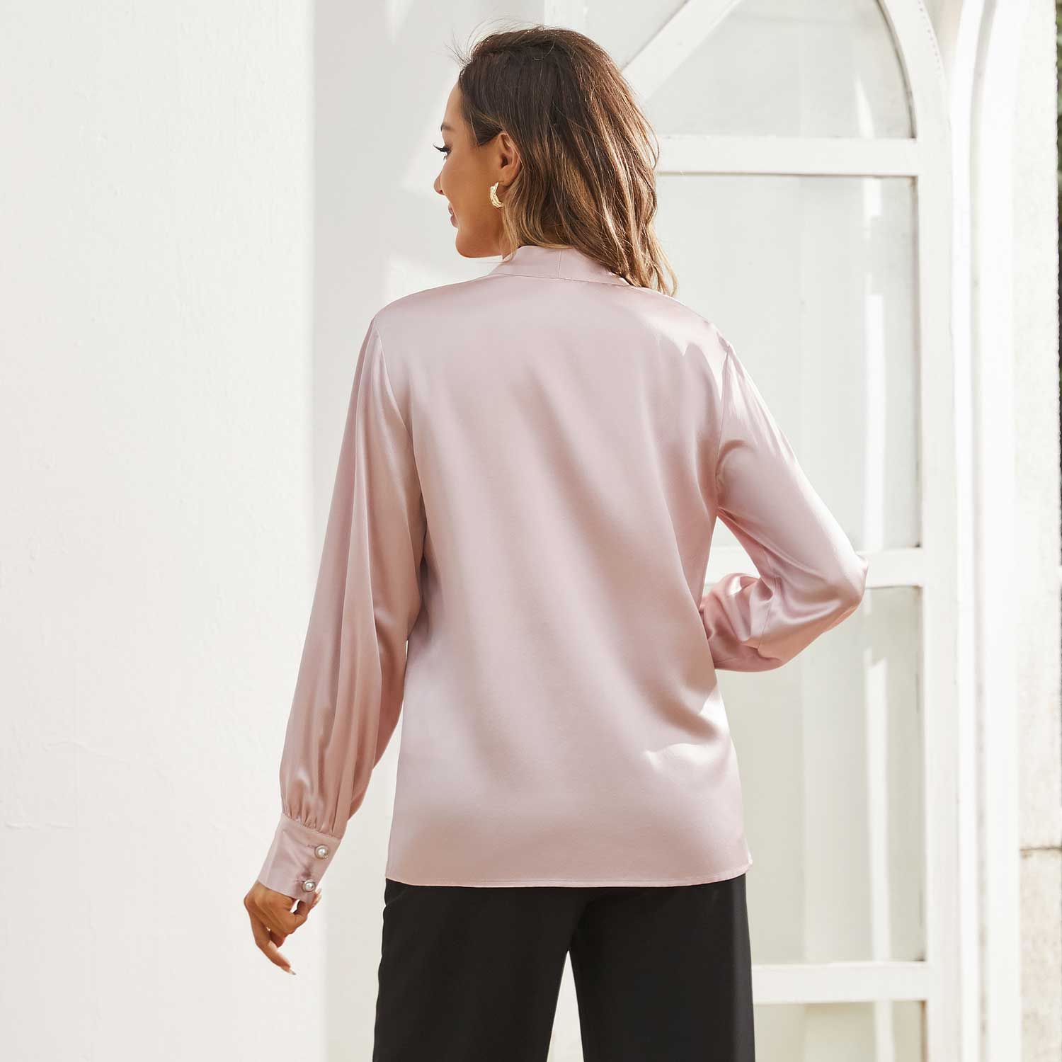 Silk Blouse For Women Silk Shirts 100% Mulberry Silk Top Rosy Pink XS