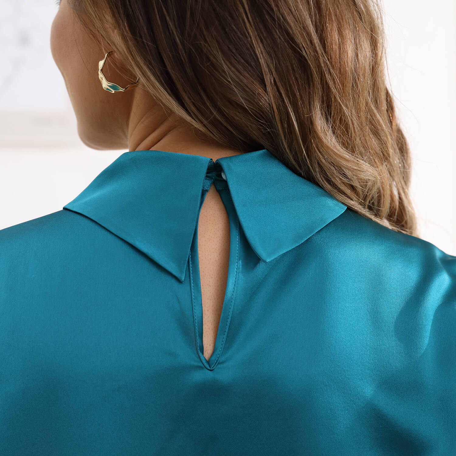 Silk Blouses For Women 100% Stand Collar Office Silk Shirts Dark Teal XS