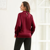 Silk Blouses For Women 100% Stand Collar Office Silk Shirts Claret XS
