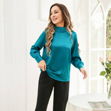 Silk Blouses For Women 100% Stand Collar Office Silk Shirts Dark Teal XS
