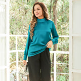 Silk Blouses For Women 100% Stand Collar Office Silk Shirts Dark Teal XS