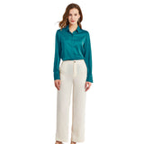 Silk Blouses For Women Long Sleeve Silk Button Shirts White XS