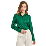 Silk Blouses For Women Long Sleeve Silk Button Shirts Green XS