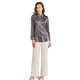 Silk Blouses For Women Long Sleeve Silk Button Shirts Haze Blue XS