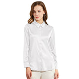 Silk Blouses For Women Long Sleeve Silk Button Shirts White XS