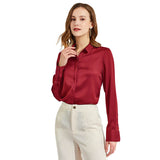 Silk Blouses For Women Long Sleeve Silk Button Shirts White XS