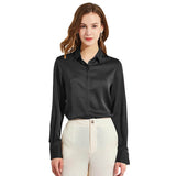 Silk Blouses For Women Long Sleeve Silk Button Shirts Black XS