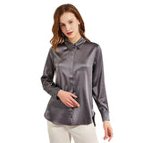 Silk Blouses For Women Long Sleeve Silk Button Shirts Haze Blue XS