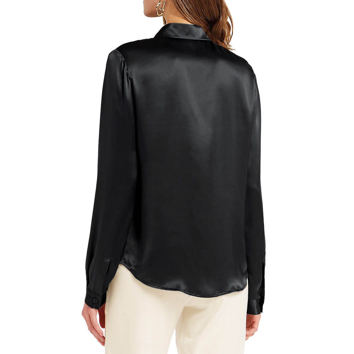 Silk Blouses For Women Long Sleeve Silk Button Shirts Black XS