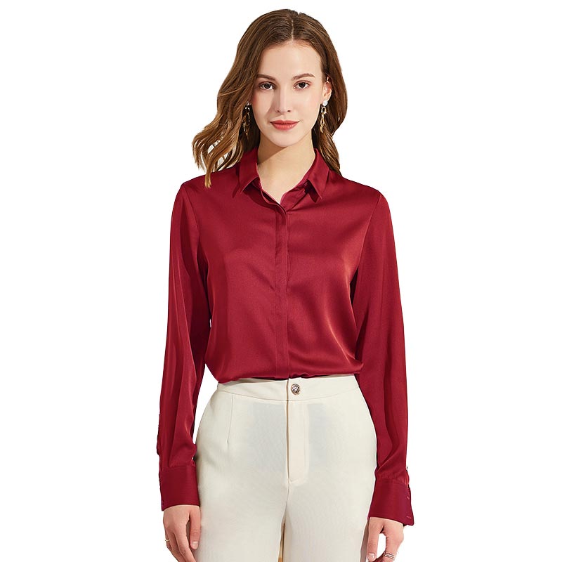 Silk Blouses For Women Long Sleeve Silk Button Shirts White XS