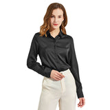 Silk Blouses For Women Long Sleeve Silk Button Shirts Black XS