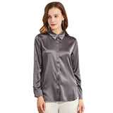 Silk Blouses For Women Long Sleeve Silk Button Shirts Haze Blue XS