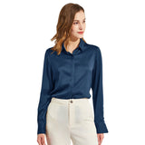 Silk Blouses For Women Long Sleeve Silk Button Shirts Black XS