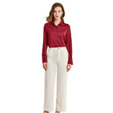 Silk Blouses For Women Long Sleeve Silk Button Shirts White XS