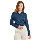 Silk Blouses For Women Long Sleeve Silk Button Shirts Black XS