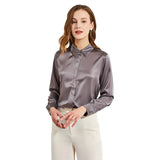 Silk Blouses For Women Long Sleeve Silk Button Shirts Dark Gray XS