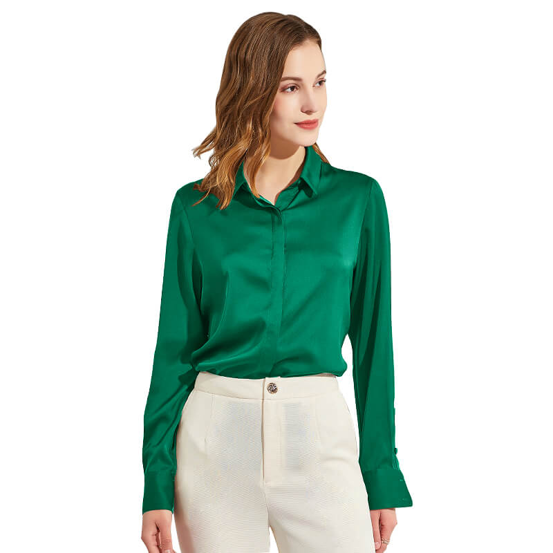 Silk Blouses For Women Long Sleeve Silk Button Shirts Black XS