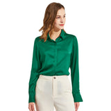 Silk Blouses For Women Long Sleeve Silk Button Shirts Black XS