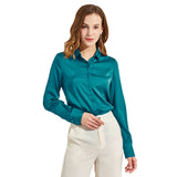 Silk Blouses For Women Long Sleeve Silk Button Shirts White XS