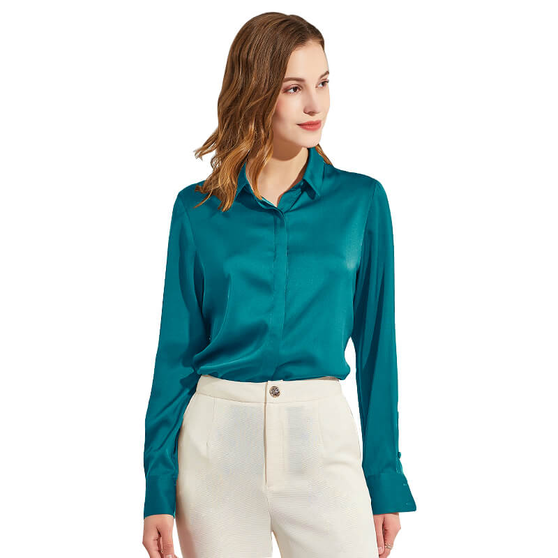Silk Blouses For Women Long Sleeve Silk Button Shirts White XS
