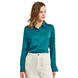 Silk Blouses For Women Long Sleeve Silk Button Shirts White XS