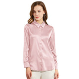 Silk Blouses For Women Long Sleeve Silk Button Shirts Haze Blue XS