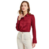 Silk Blouses For Women Long Sleeve Silk Button Shirts Claret XS
