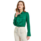 Silk Blouses For Women Long Sleeve Silk Button Shirts Black XS
