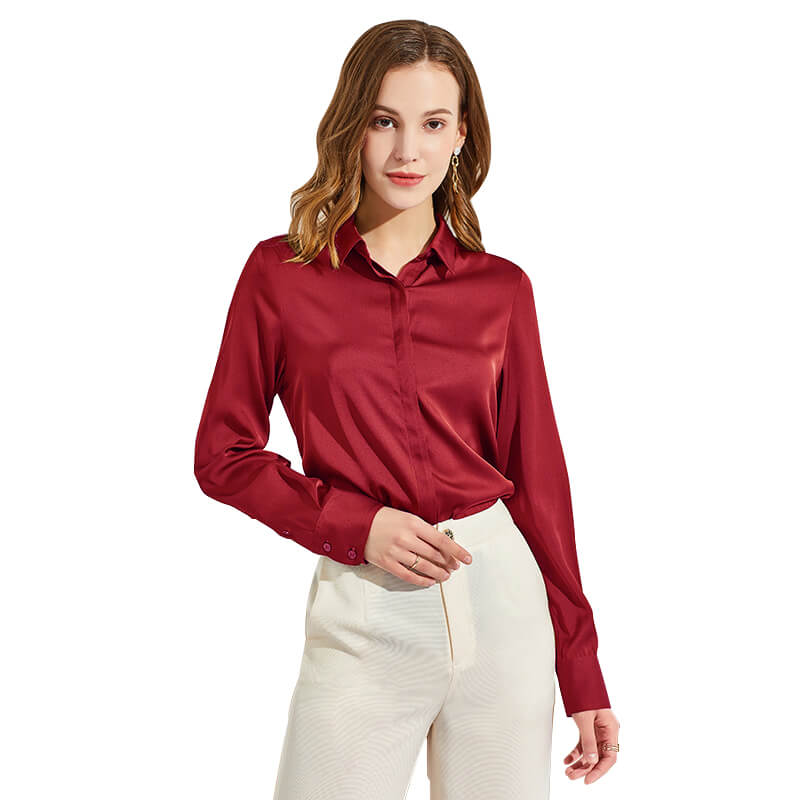 Silk Blouses For Women Long Sleeve Silk Button Shirts White XS