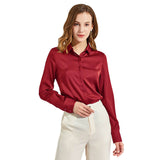 Silk Blouses For Women Long Sleeve Silk Button Shirts White XS