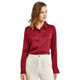 Silk Blouses For Women Long Sleeve Silk Button Shirts White XS