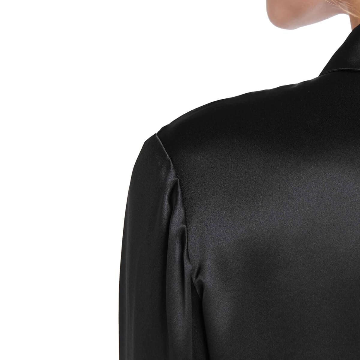 Silk Blouses For Women Long Sleeve Silk Button Shirts Black XS