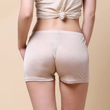 Silk Boxer Briefs Mid - waist Underwear For Women Mulberry Silk Knitted Champagne S