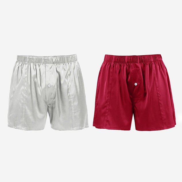 Luxurious Silk Boxers For Men Silk Short Pants Underwear Claret+Grey XS