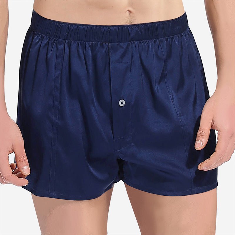 Luxurious Silk Boxers For Men Silk Short Pants Underwear Navy Blue XS