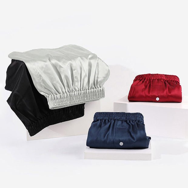 Luxurious Silk Boxers For Men Silk Short Pants Underwear Claret+Grey+Navy Blue+Black XS