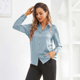 Silk Button Down Shirt For Women's Long Sleeve Silk Tops Haze Blue XS