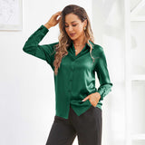 Silk Button Down Shirt For Women's Long Sleeve Silk Tops Green XS
