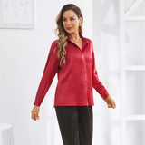 Silk Button Down Shirt For Women's Long Sleeve Silk Tops Claret XS