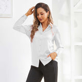 Silk Button Down Shirt For Women's Long Sleeve Silk Tops White XS