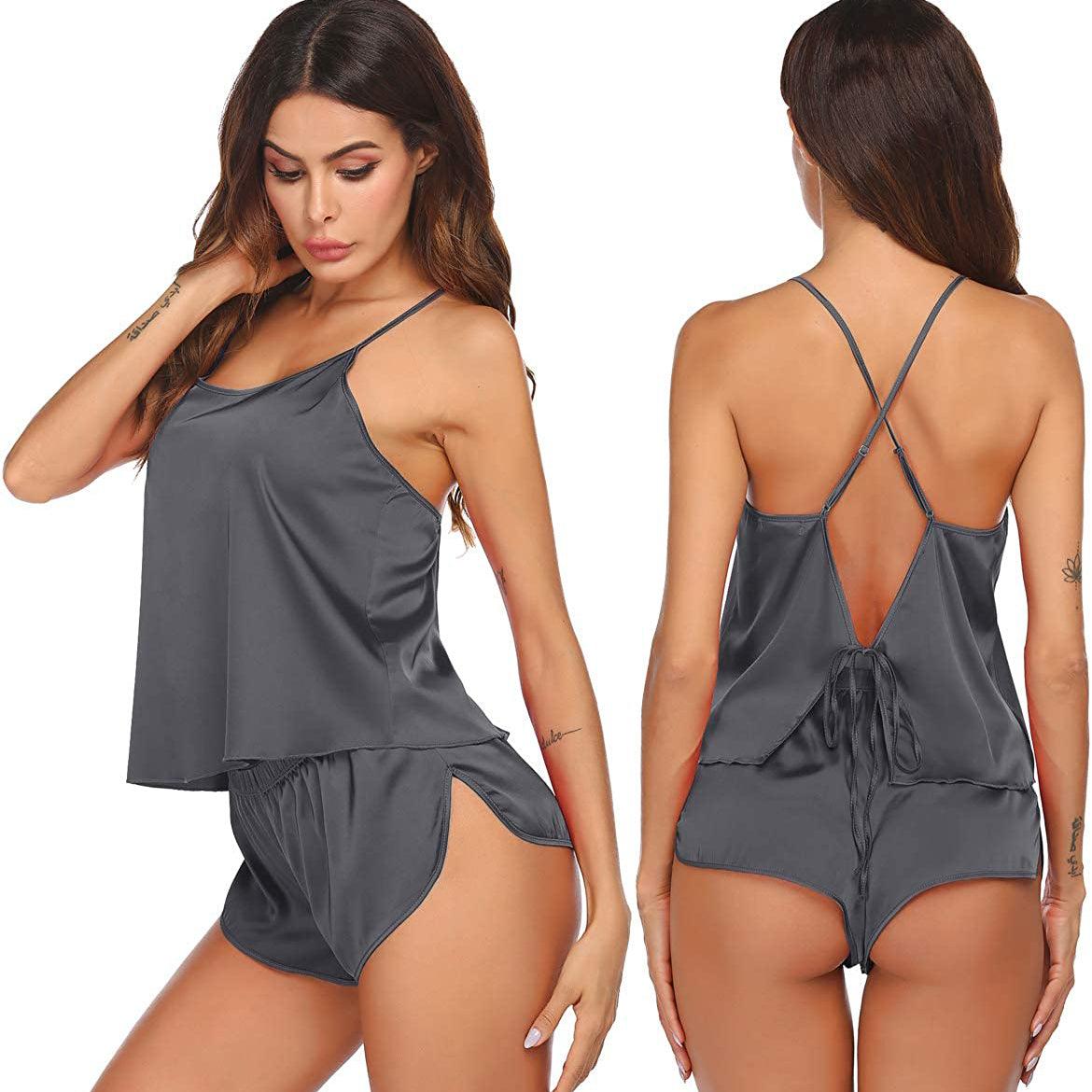 Silk Cami Pj Set Pure Summer Sexy Silk Camisole For Women Dark Gray XS