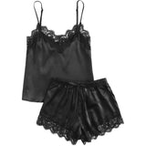 Womens Silk Camisole Lace Trim Silk Pajamas Silk Pyjamas Shorts Set Green XS