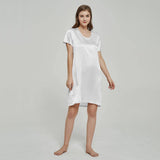 Silk Chemise Women's Short Sleeve Round Neck Silk Nightdress White XS